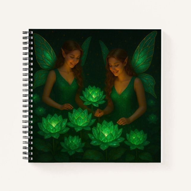 Green Fairy Botanical Fantasy Nature Floral Notebook (Front)