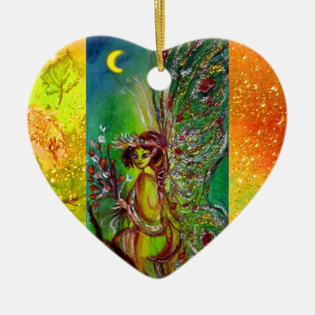 GREEN FAIRY /BUTTERFLY PLANT ,FLORAL GOLD SPARKLES CERAMIC ORNAMENT (Front)