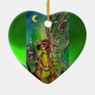 GREEN FAIRY IN THE MOONLIGHT Emerald Gemstone Ceramic Tree Decoration