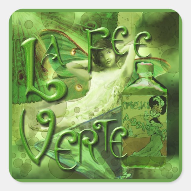 Green Fairy Splashy Collage IV Square Sticker (Front)