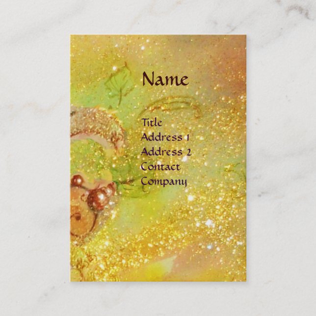 GREEN FAIRY WITH GOLD FLORAL SPARKLES MONOGRAM BUSINESS CARD (Front)
