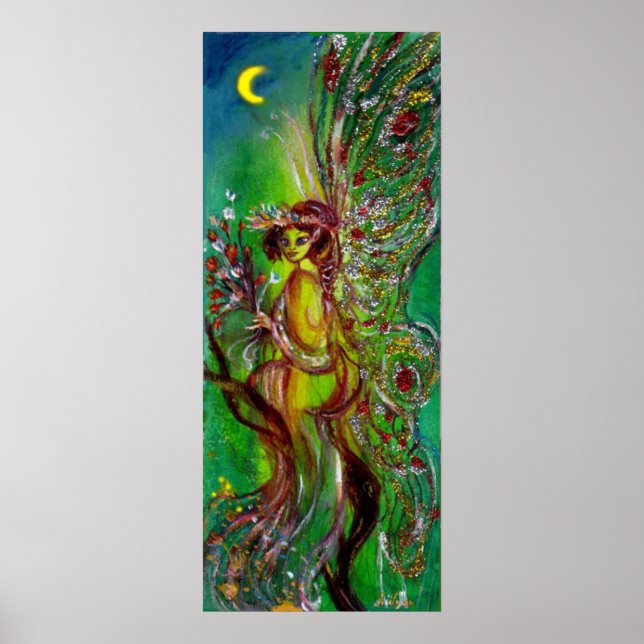 GREEN FAIRY WITH GOLD SPARKLES IN MOONLIGHT POSTER (Front)
