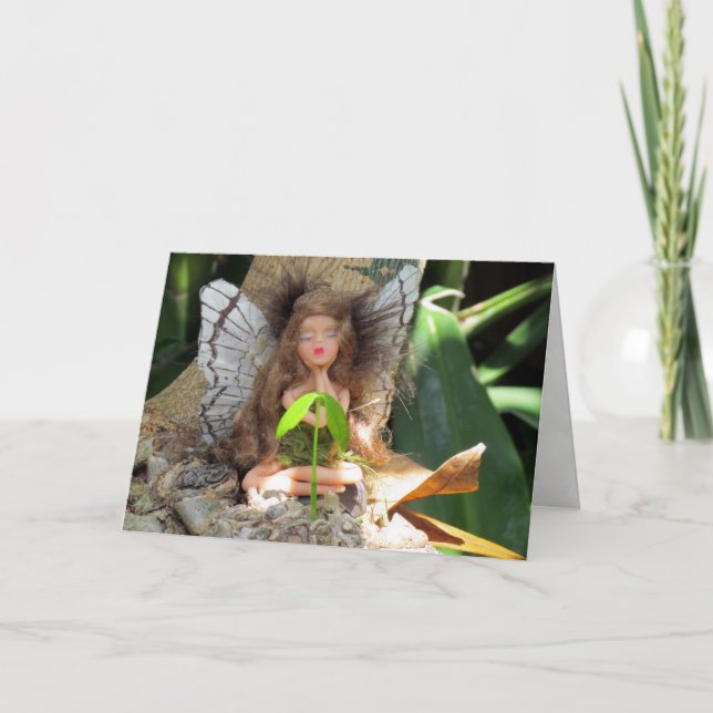 Green Fairy with Seedling Greeting Card (Front)