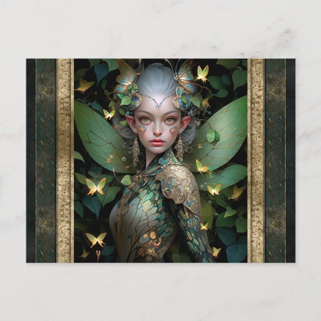 Green Fairy Woman Fantasy Art Postcard (Front)