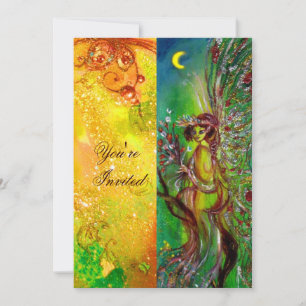 GREEN FAIRY yellow blue red silver Invitation