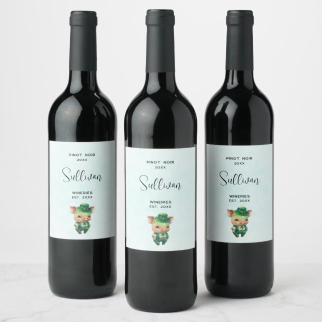 Green Fairytale Pig in Fancy Attire Wine Making Label (Bottles)