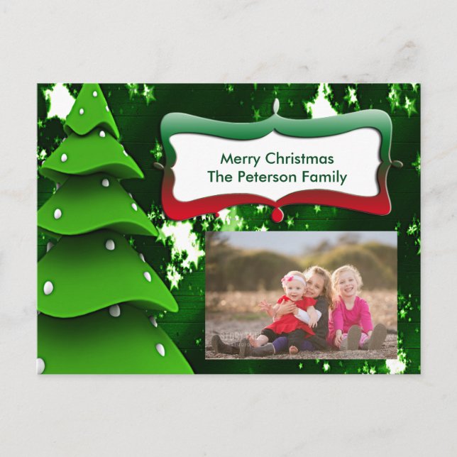 Green Fake Christmas Tree with Photo Postcard (Front)