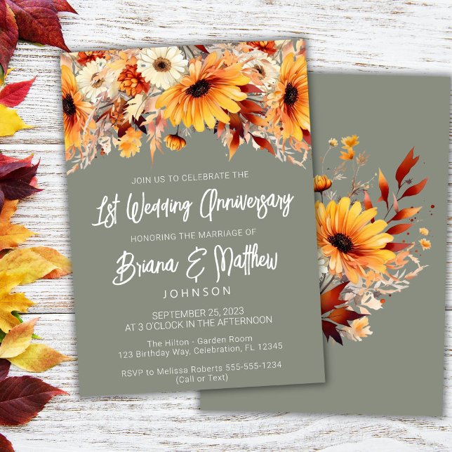 Green Fall Floral 1st Wedding Anniversary  Invitation (Creator Uploaded)