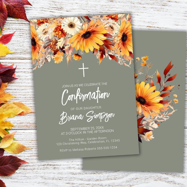 Green Fall Floral Confirmation Invitation (Creator Uploaded)