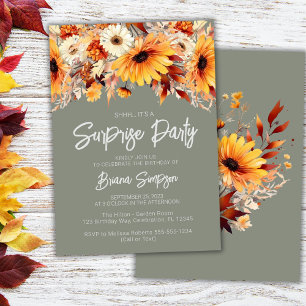 Green Fall Floral Surprise Birthday Invitation