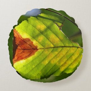 Green Fall Leaf Round Cushion