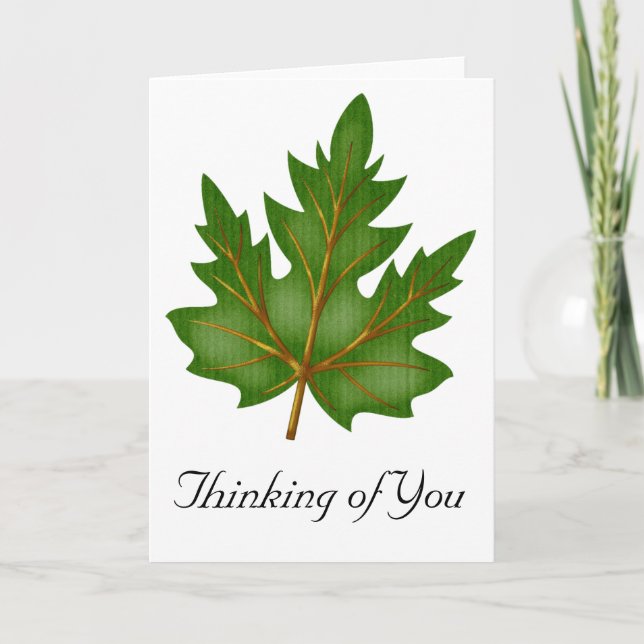 Green Fall Leaf Thinking of You Greeting Card 3 (Front)