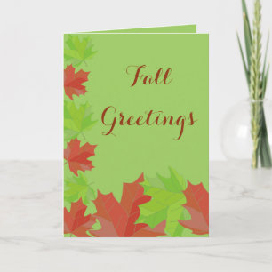 Green Fall Leaves Greetings Card