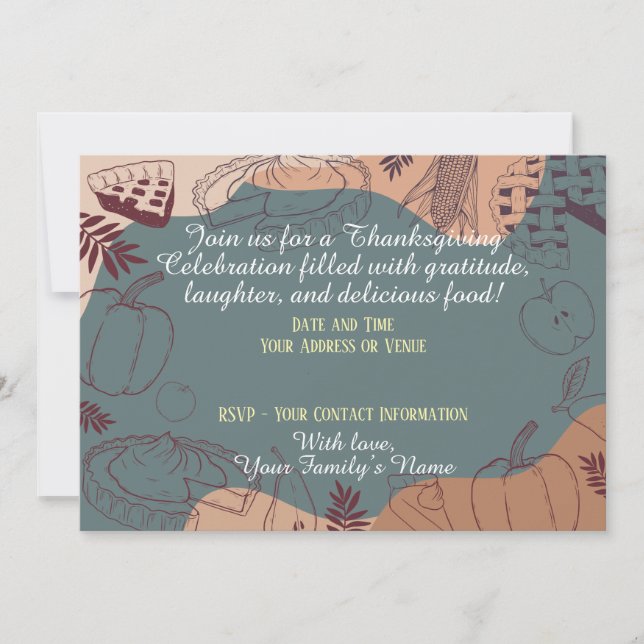 Green Fall Thanksgiving Rustic Elegant Invitation (Front)