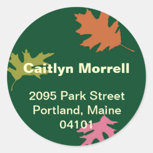 Green falling leaves autumn modern address label