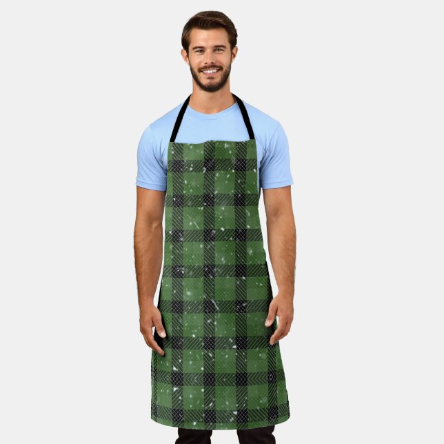 Green family christmas wallpaper apron (Worn)