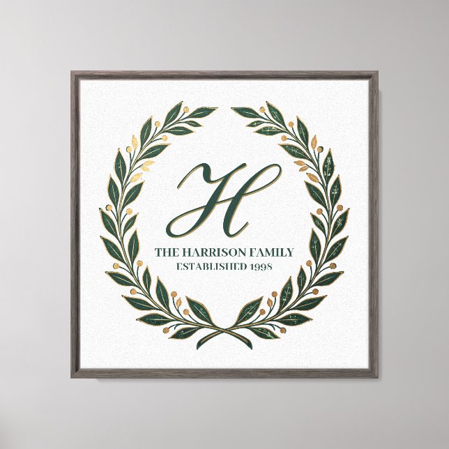 Green Family Monogram Canvas Laurel Script Initial Print (Front)