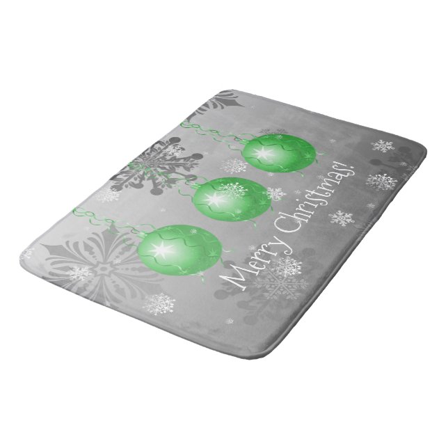 Green Fancy Christmas Ornament Bath Mat (Angled)