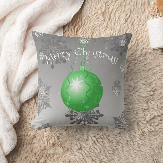 Green Fancy Christmas Ornament Throw Pillow (Blanket)