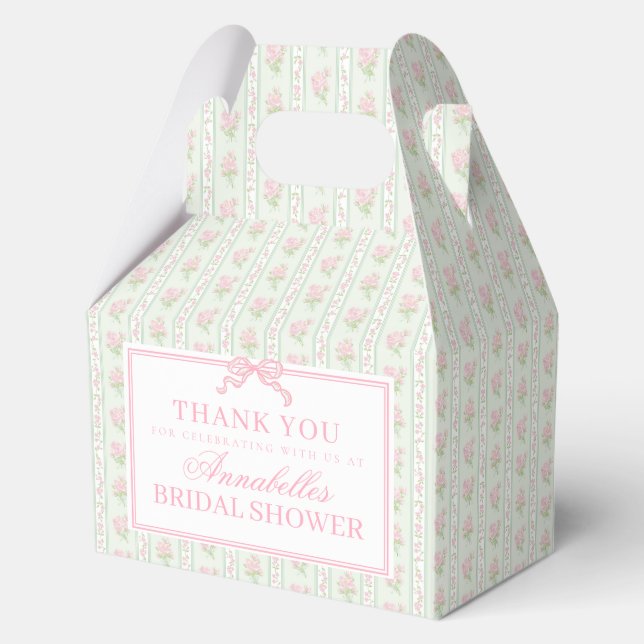 Green Fancy Floral Bridal Shower Favour Gable Box (Front)