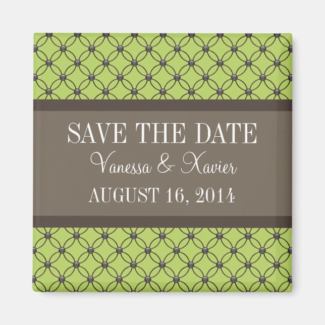 Green Fancy Lattice Save the Date Magnet (Front)
