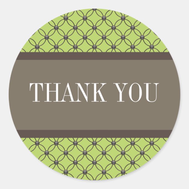 Green Fancy Lattice Thank You Stickers (Front)