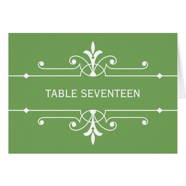 Green Fancy Ornamental Table Number Card (Front Horizontal)
