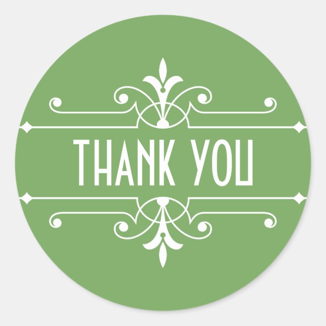 Green Fancy Ornamental Thank You Stickers (Front)