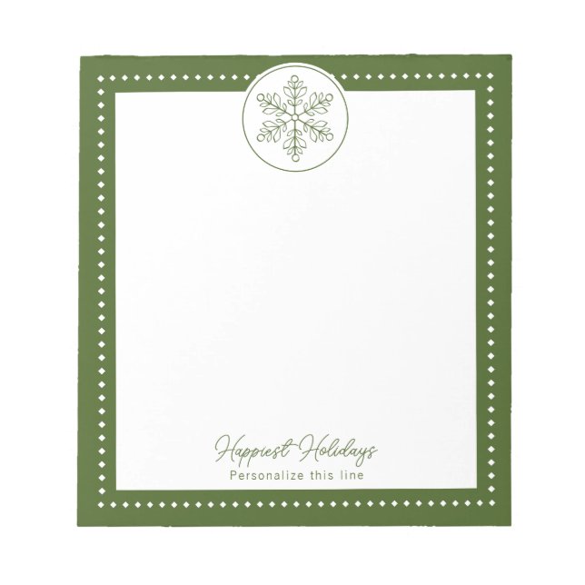 Green Fancy Snowflake Personalised Holiday Notepad (Front)