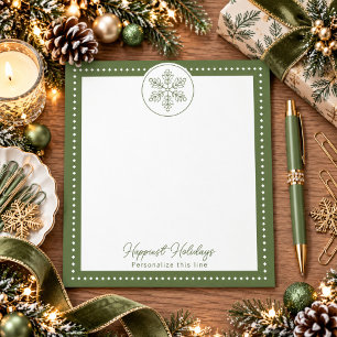 Green Fancy Snowflake Personalised Holiday Notepad