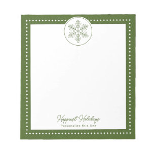 Green Fancy Snowflake Personalized Holiday Notepad