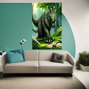 Green fantasy beast in the forest   AI Art Poster