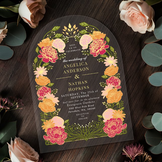 Green Fantasy Enchanted Floral Garden Wedding Arch Acrylic Invitations (Creator Uploaded)
