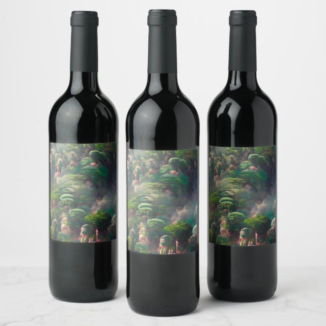 Green Fantasy Forest  Wine Label (Bottles)