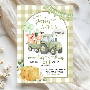 Green Farm Calling All Party Animals Boy Birthday Invitation