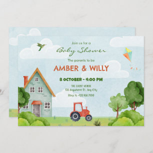 Green farm house baby shower invitation