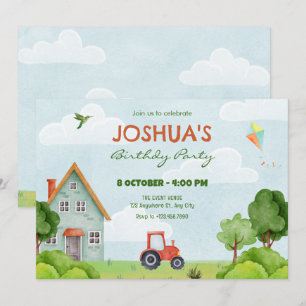 Green farm house birthday  invitation