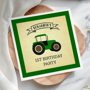 Green Farm Tractor Kids Birthday Party Napkin