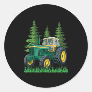 Green Farming Tractor  Classic Round Sticker