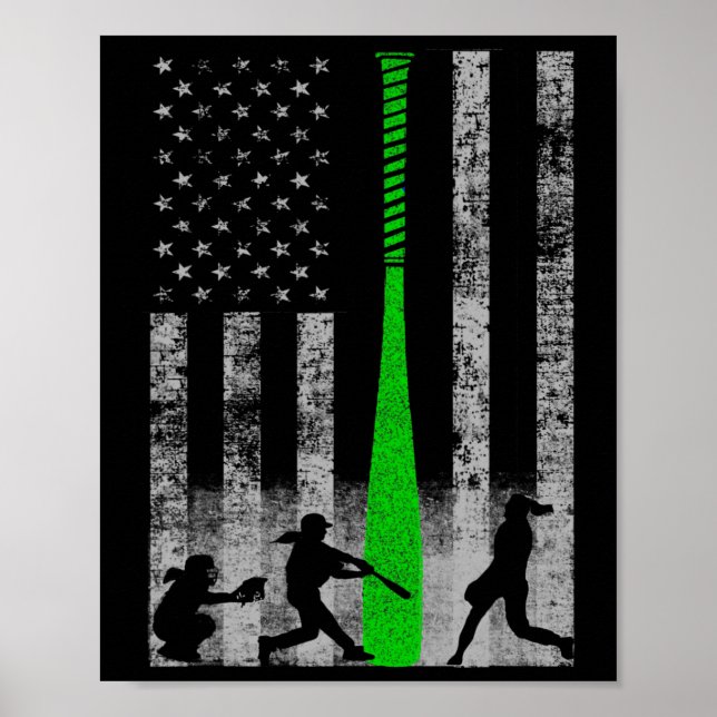 Green Fastpitch Softll Flag - Softll Player On Fla Poster (Front)