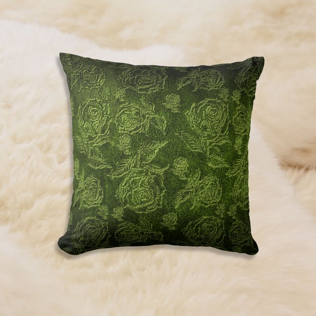 Green Faux Embossed Rose Leather Cushion (Creator Uploaded)