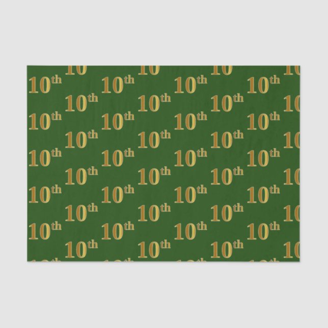 Green, Faux Gold 10th (Tenth) Event Tissue Paper (Front)