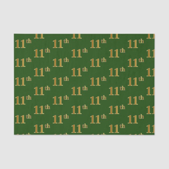 Green, Faux Gold 11th (Eleventh) Event Tissue Paper (Front)
