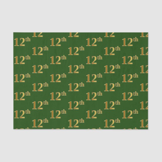 Green, Faux Gold 12th (Twelfth) Event Tissue Paper (Front)