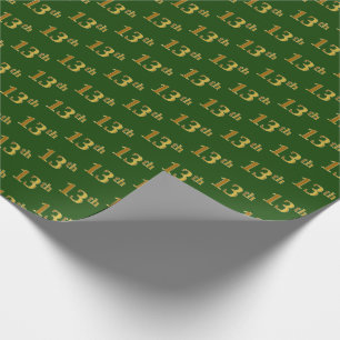 Green, Faux Gold 13th (Thirteenth) Event Wrapping Paper