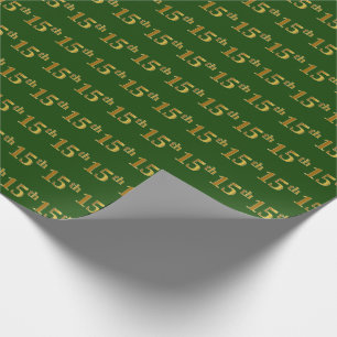 Green, Faux Gold 15th (Fifteenth) Event Wrapping Paper