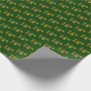 Green, Faux Gold 16th (Sixteenth) Event Wrapping Paper
