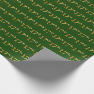Green, Faux Gold 17th (Seventeenth) Event Wrapping Paper