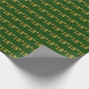 Green, Faux Gold 18th (Eighteenth) Event Wrapping Paper