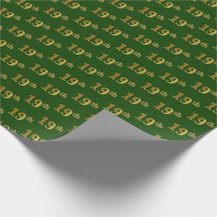 Green, Faux Gold 19th (Nineteenth) Event Wrapping Paper